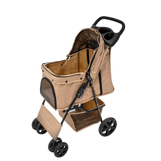 Djurvagn med regnskydd – vävd beige