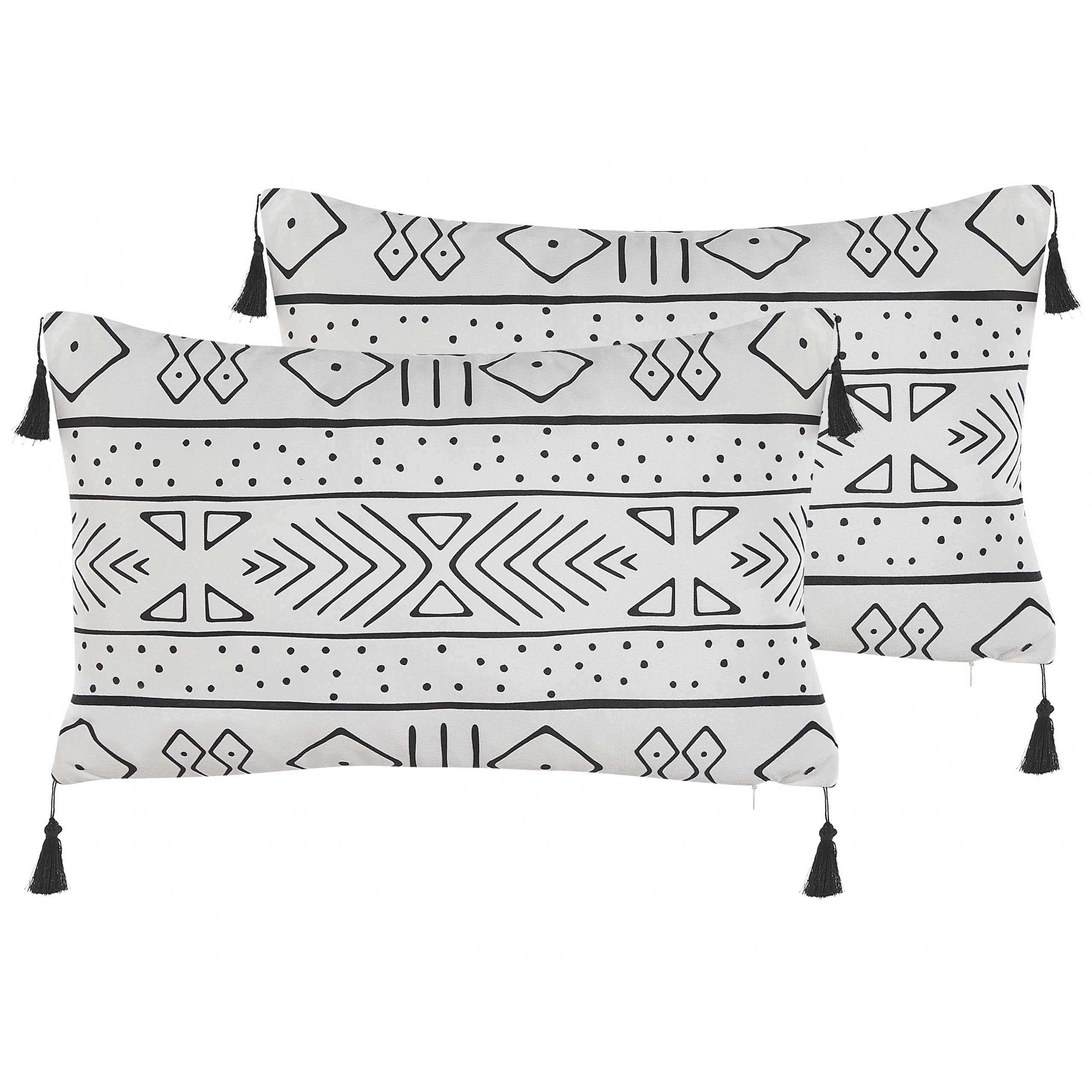 Set med 2 prydnadskuddar SCHEFFLERA 30 x 50 cm Sammet Vit Geometriskt tryck
