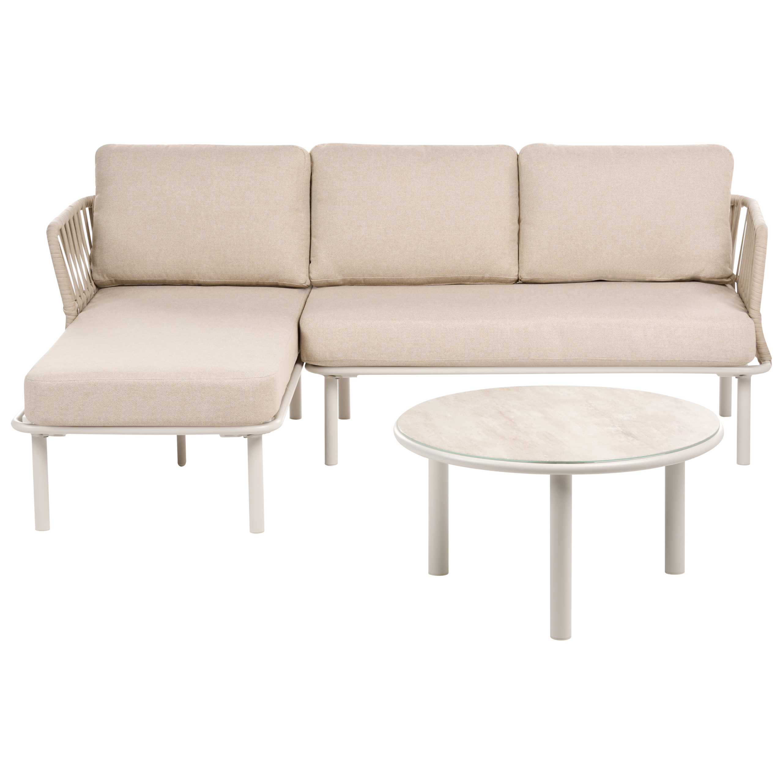 Trädgårdshörnsoffa med bord 3-sits ORTE Metall Beige Högervänd