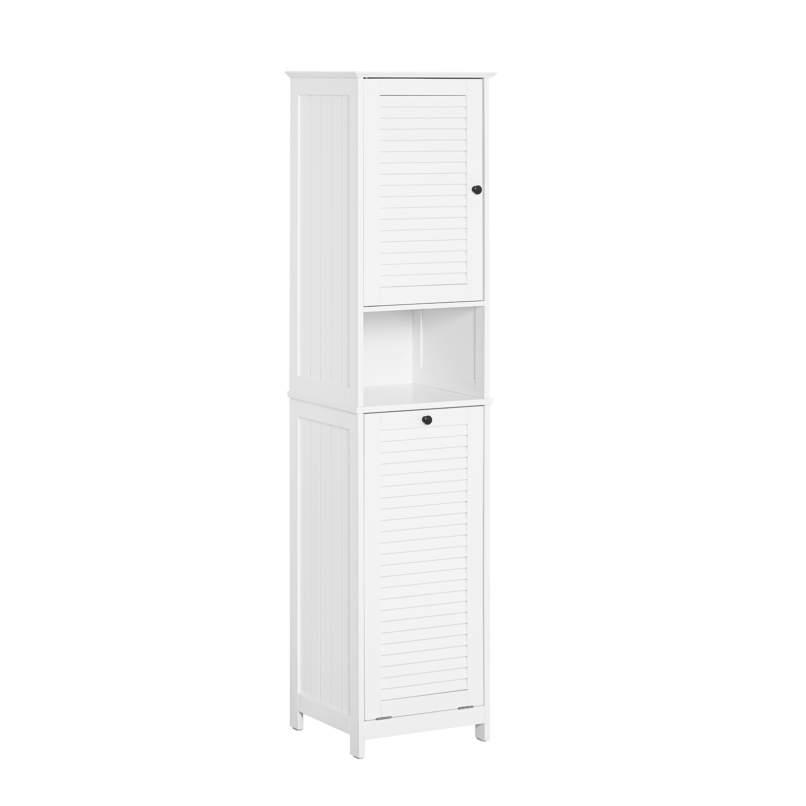 SoBuy Högt Badrumsskåp med Tvättkorg – Smalt Fristående Badrumsskåp, Smalt Förvaringsskåp med Hyllor, Vita Badrumsmöbler 40x170x38 cm BZR124-W