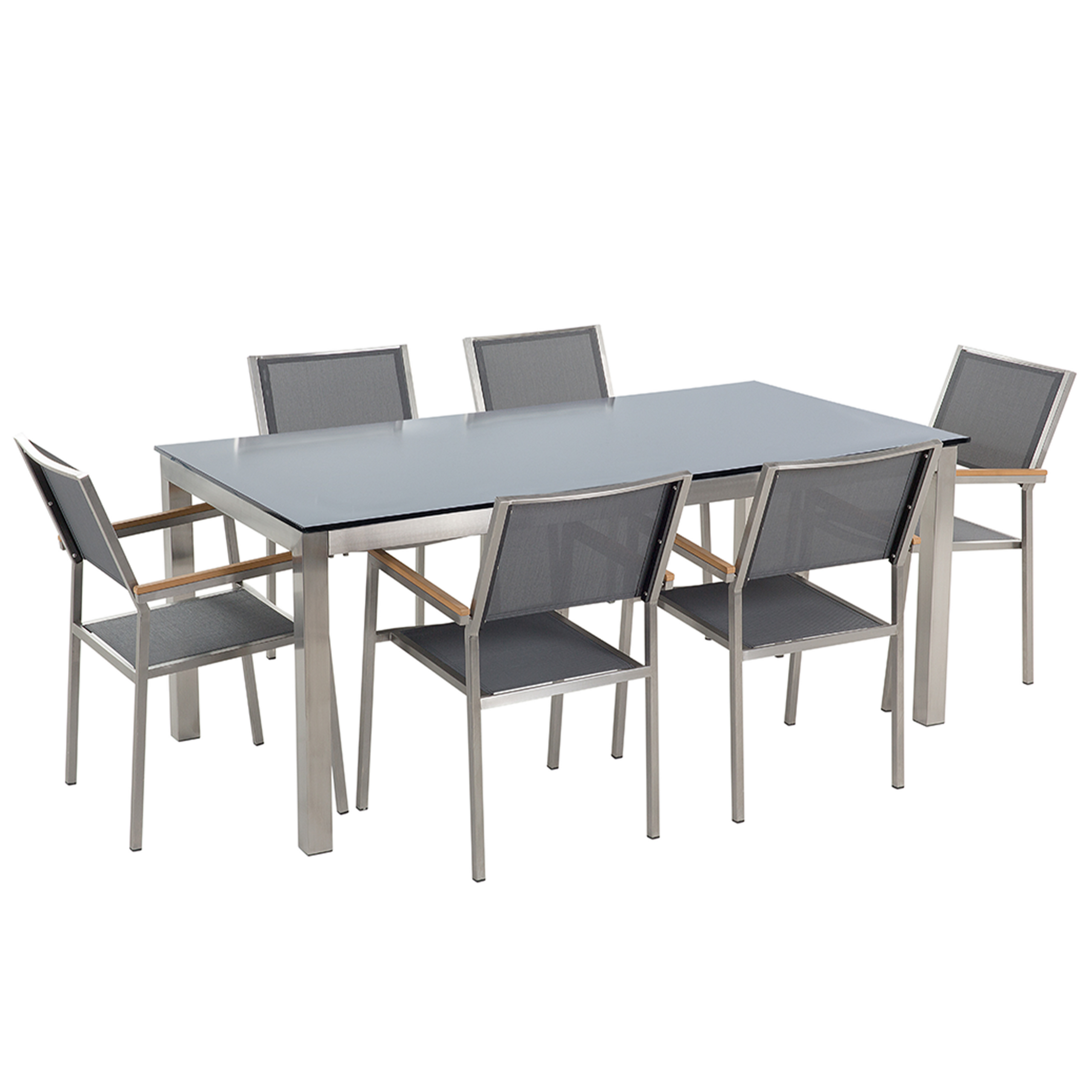 Trädgårdsmatgrupp 6-sits GROSSETO Härdat glas Grå/ Svart