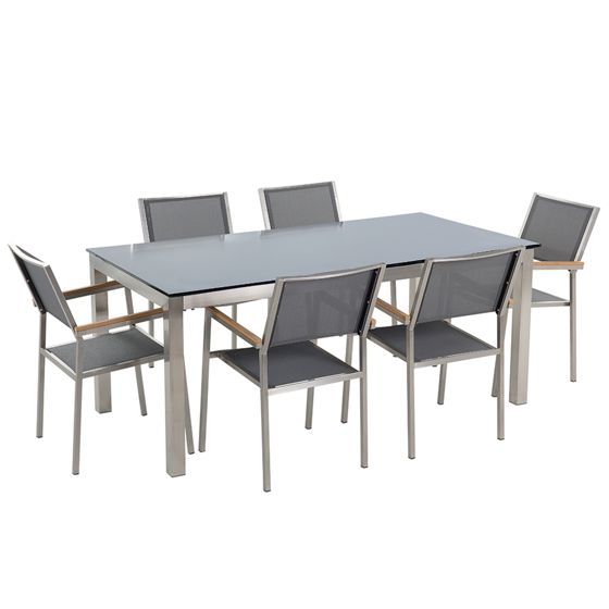 Trädgårdsmatgrupp 6-sits GROSSETO Härdat glas Grå/ Svart