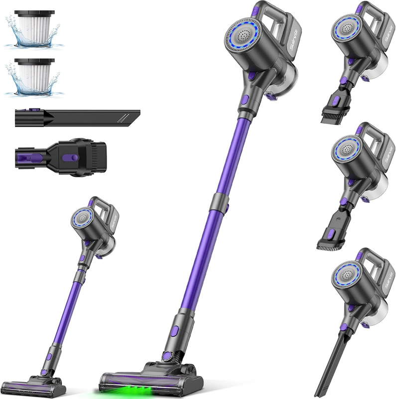 NETTLIFE Sladdlös dammsugare 500 W/40 000 Pa/40 min, Batteridriven, Lätt stavdammsugare med grönt ljus, Perfekt för hårda golv.