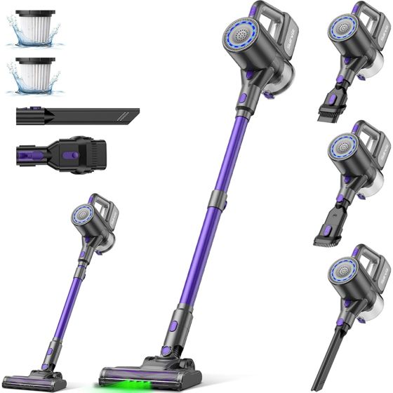 NETTLIFE Sladdlös dammsugare 500 W/40 000 Pa/40 min, Batteridriven, Lätt stavdammsugare med grönt ljus, Perfekt för hårda golv.