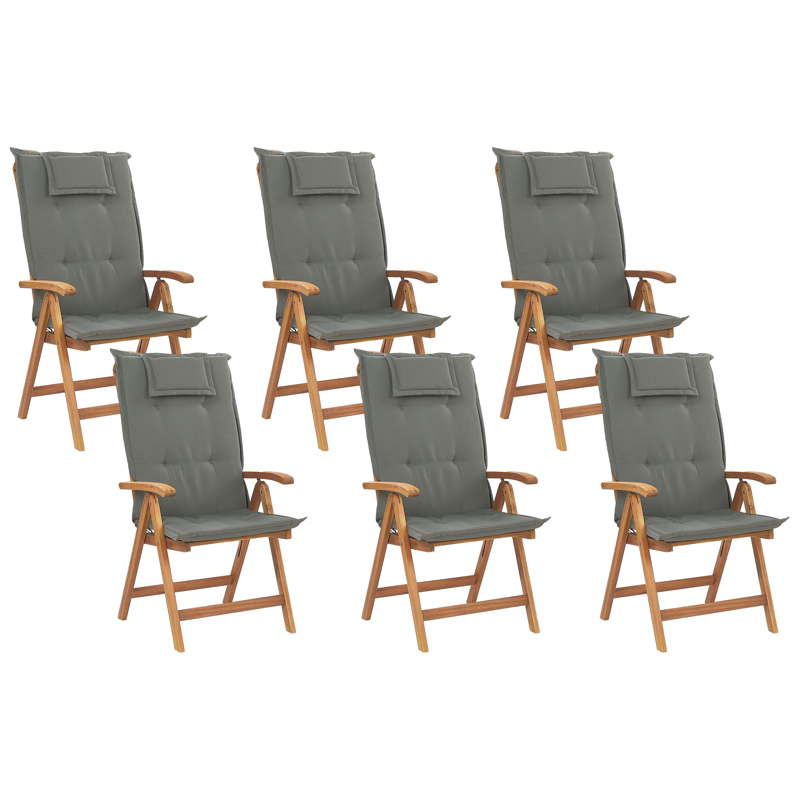 Set med 6 stolar med dynor JAVA Akaciaträ Grafitgrå