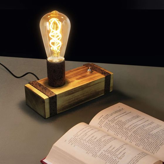 NETTLIFE Vintage - trä, bordslampa, retrostil, 20 cm, E27 - sänglampa, glödlampor ingår ej i priset