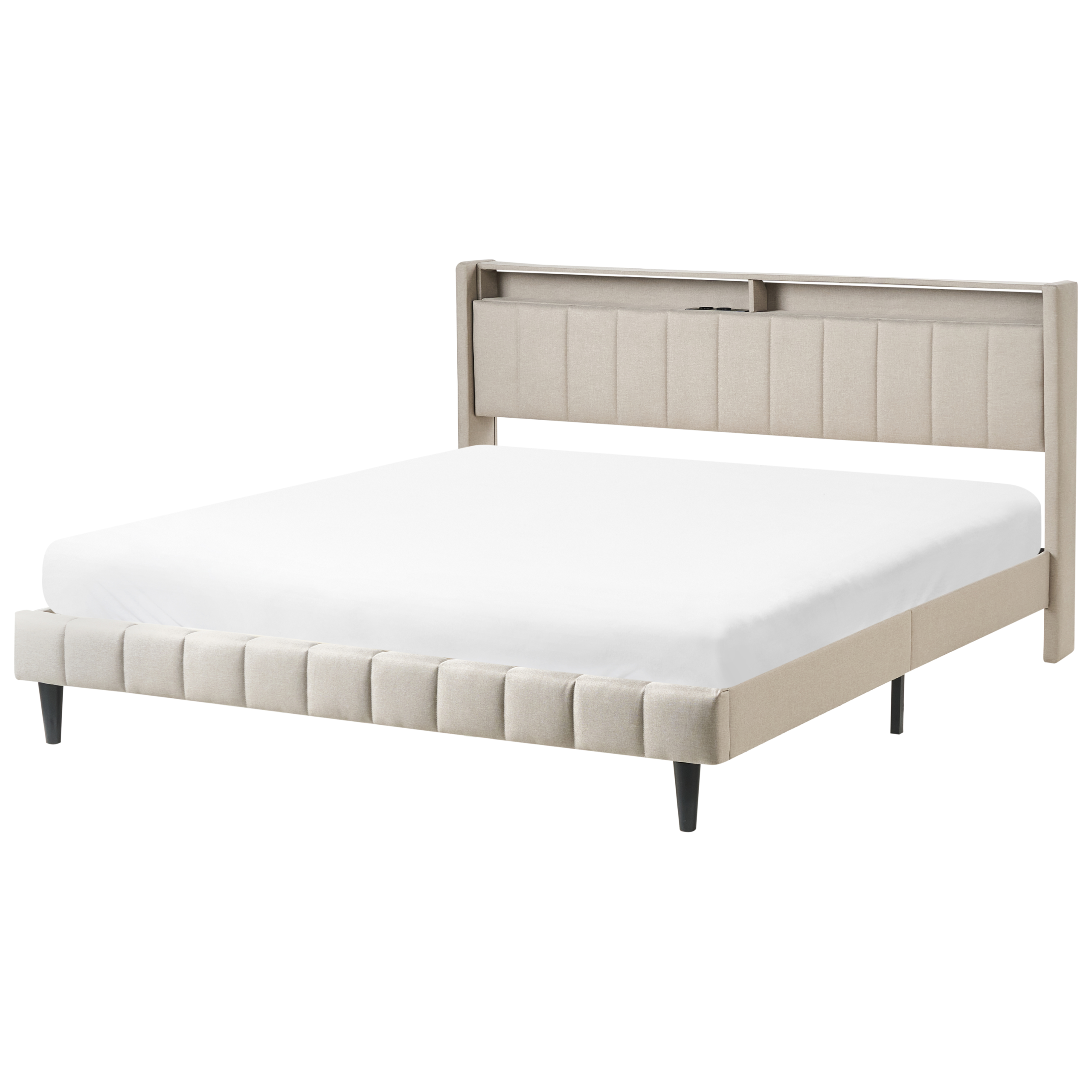 Säng med LED-belysning BEAULIEU Beige 180 x 200 cm med förvaring med USB-port