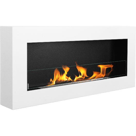 bioetanolkamin väggmonterad 900 × 400 Box med säkerhetsglas – matt vit