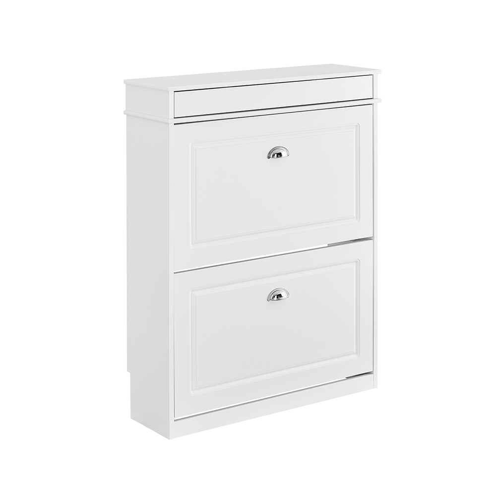 SoBuy Rymdbesparande skohylla smal entréskåp med 2 dörrar uppfälld modern skohylla för entré hall eller rum 75x24x96cm vit FSR78-L-W