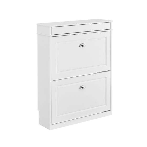 SoBuy Rymdbesparande skohylla smal entréskåp med 2 dörrar uppfälld modern skohylla för entré hall eller rum 75x24x96cm vit FSR78-L-W