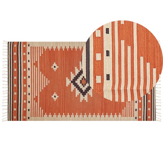 Matta GAVAR Orange 80 x 150 cm Kelim Bomull