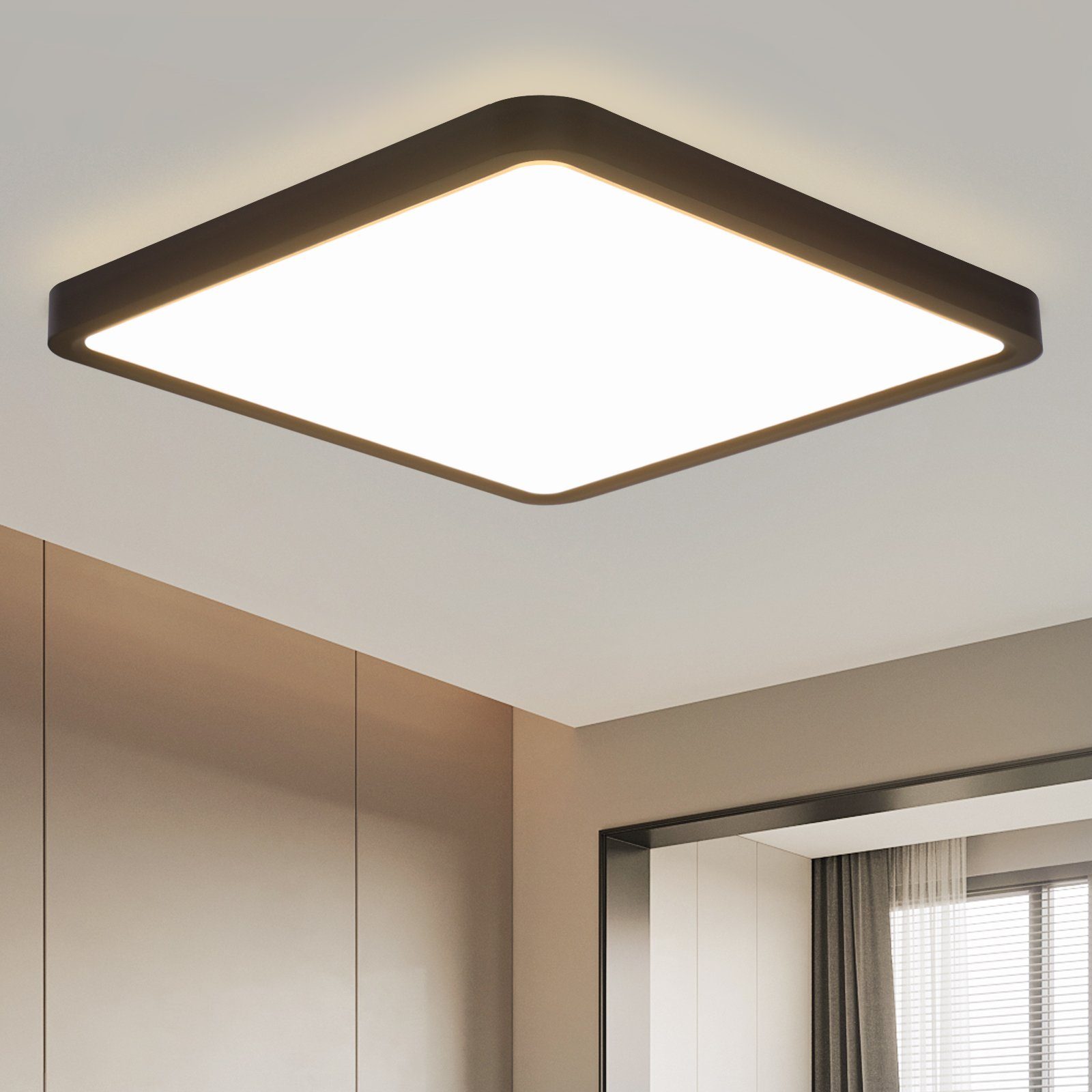 NETTLIFE platt LED-taklampa, för sovrum svart, 23 cm, sovrum 18W fyrkantig halllampa 4000K Badrum Kök