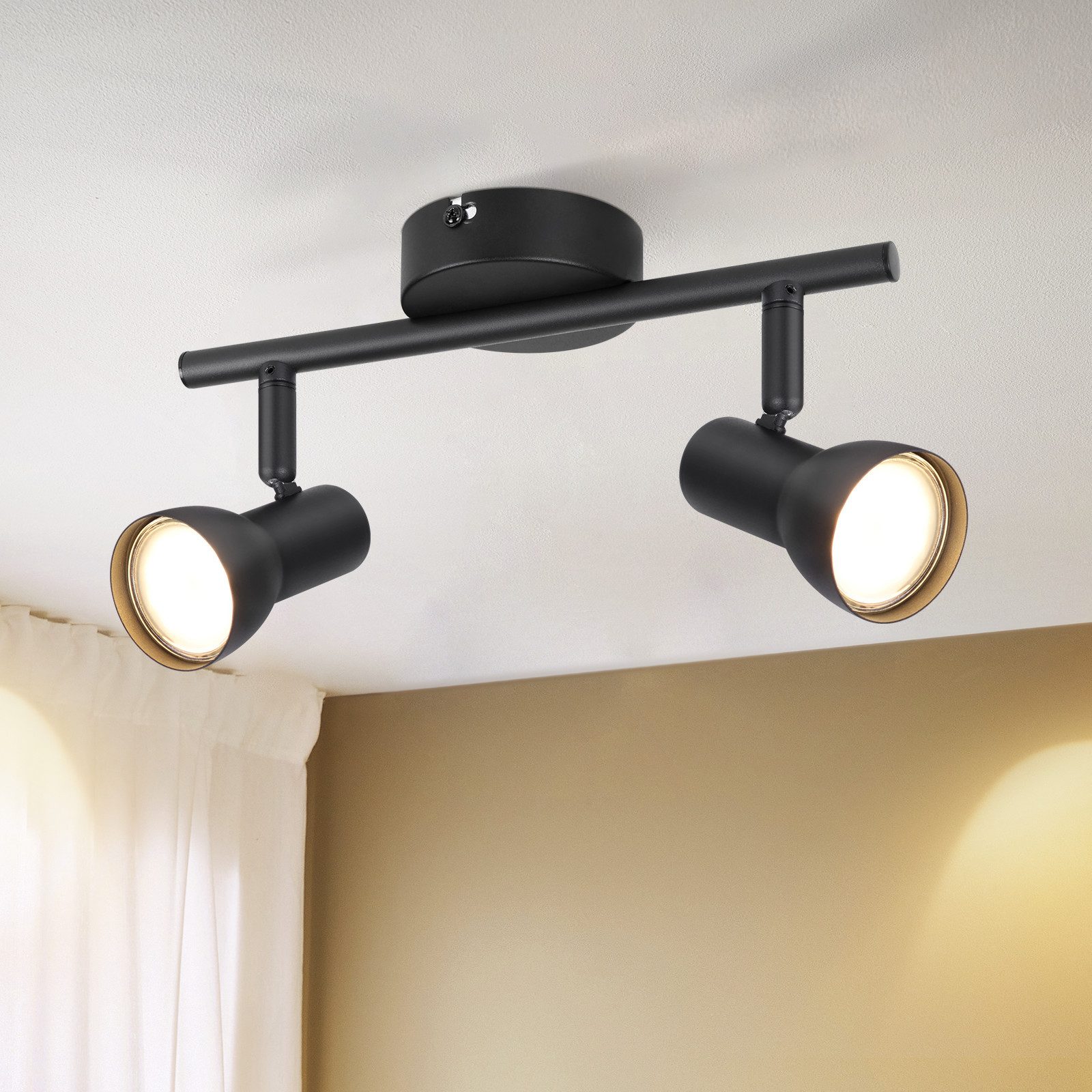NETTLIFE takspotlight med 2 lågor, svart, modern, GU10, metall, 350° vridbar