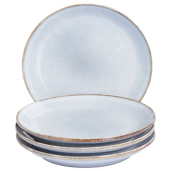 Set med 4 assietter JUNIPER Stengods Ljusblå 21 cm