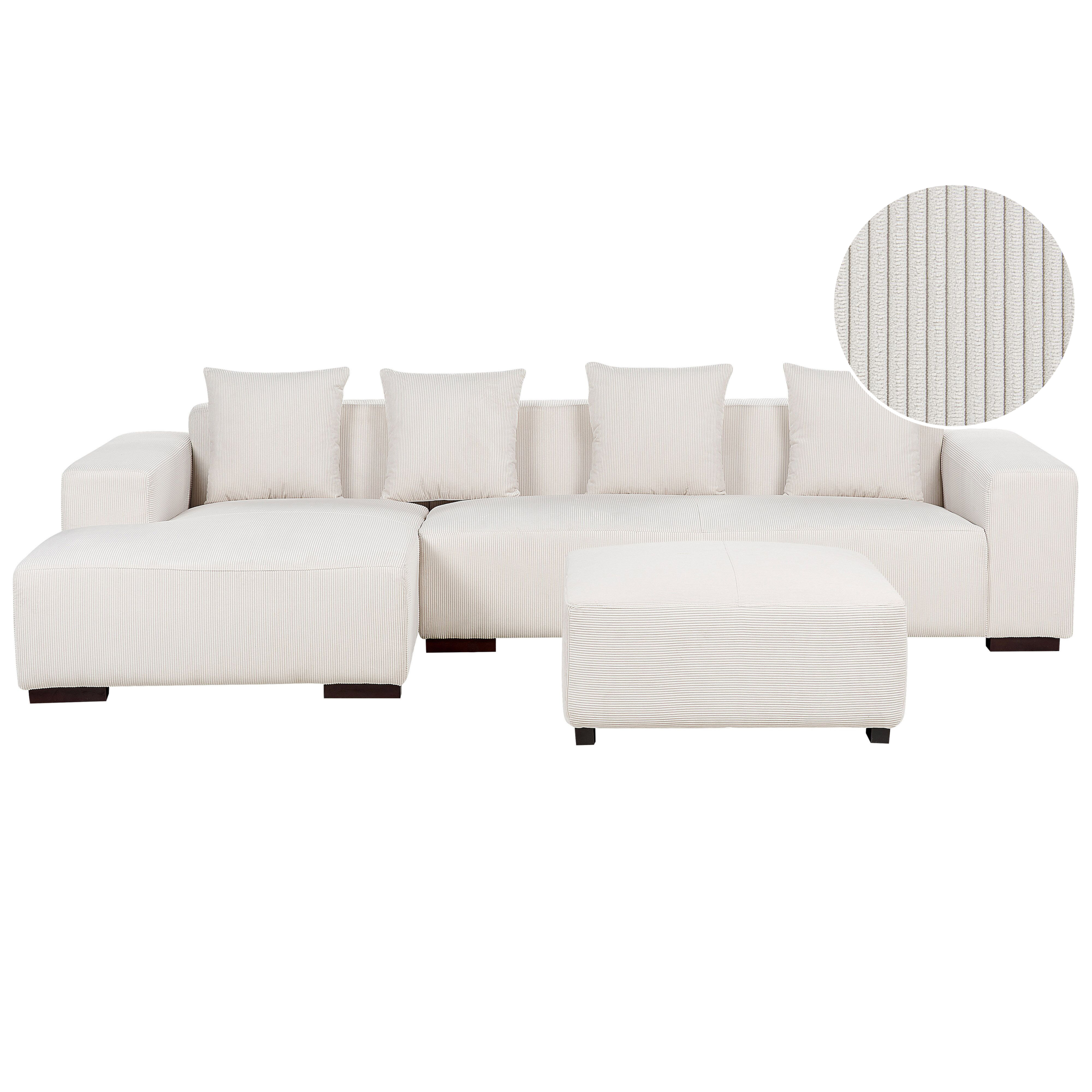Hörnsoffa 4-sits LUNGO med fotpall Manchester Off-White Högervänd