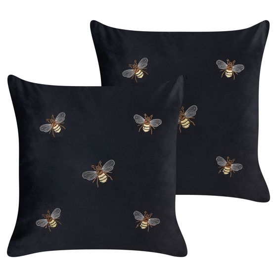 Set med 2 prydnadskuddar TALINUM 45 x 45 cm Sammet Svart Djurtryck