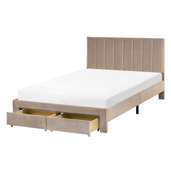 Säng med förvaringslådor LONZAC Sammet Taupe 120 x 200 cm