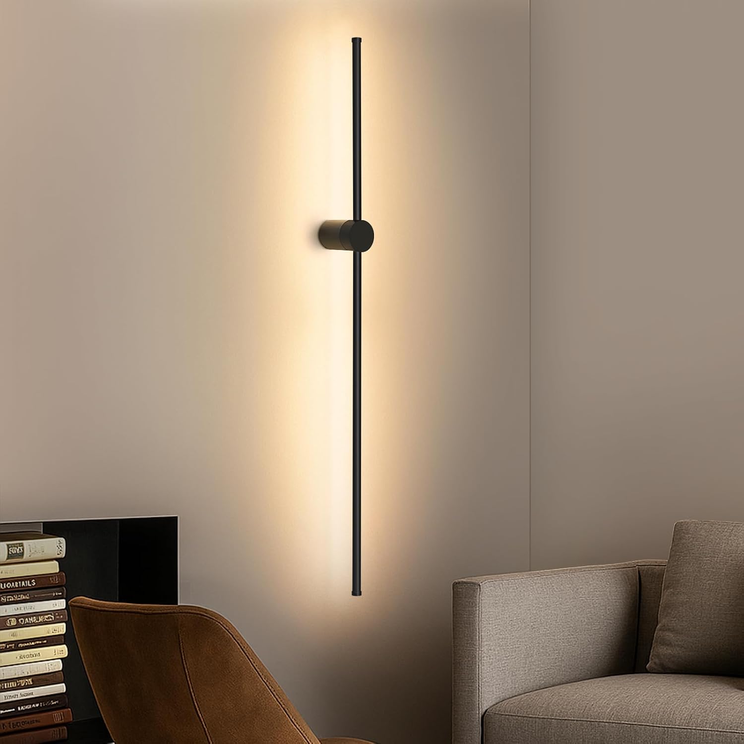 NETTLIFE LED-vägglampa för inomhusbruk - 100 cm svart 8 W minimalistisk vridbar vardagsrumslampa nattlampa varmvit 3000 K