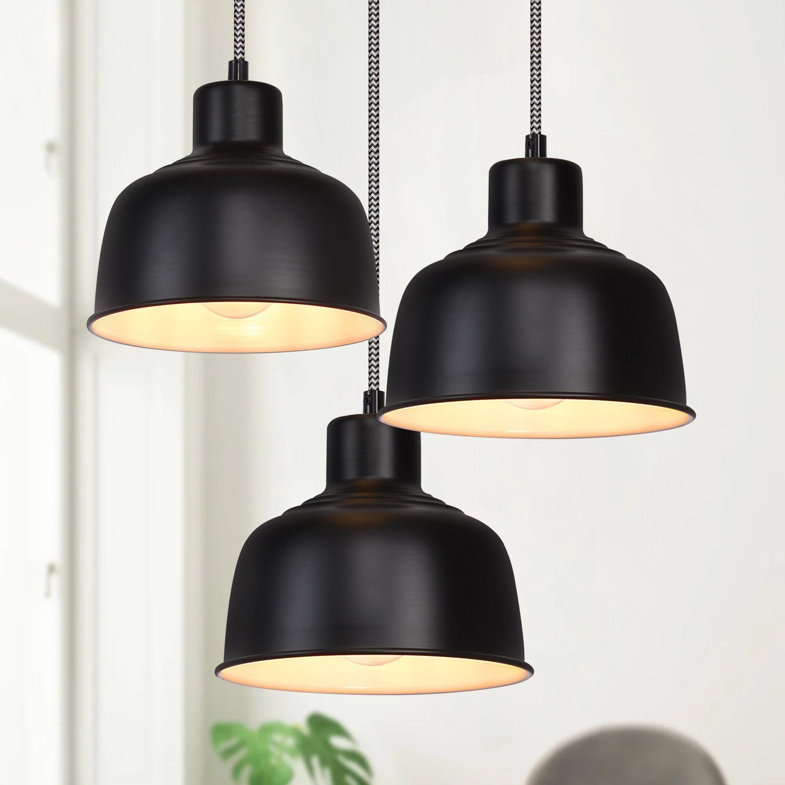 NETTLIFE metallpendellampa, diameter 17,8 cm, E27, svart, vintage - industriell retro kökslampa, 3 lampor
