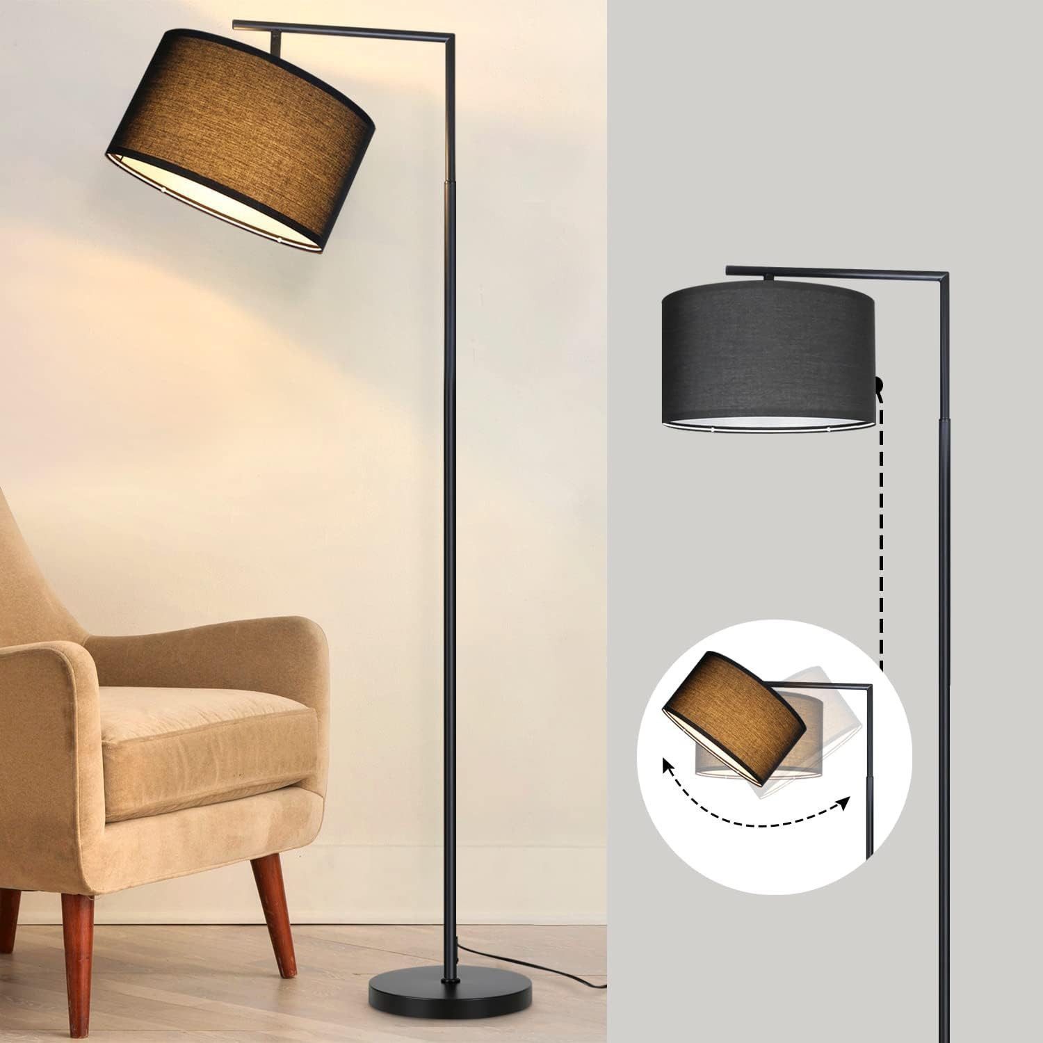 NETTLIFE Svart golvlampa, E27-sockel, max 40W, fotpedal, utan glödlampa