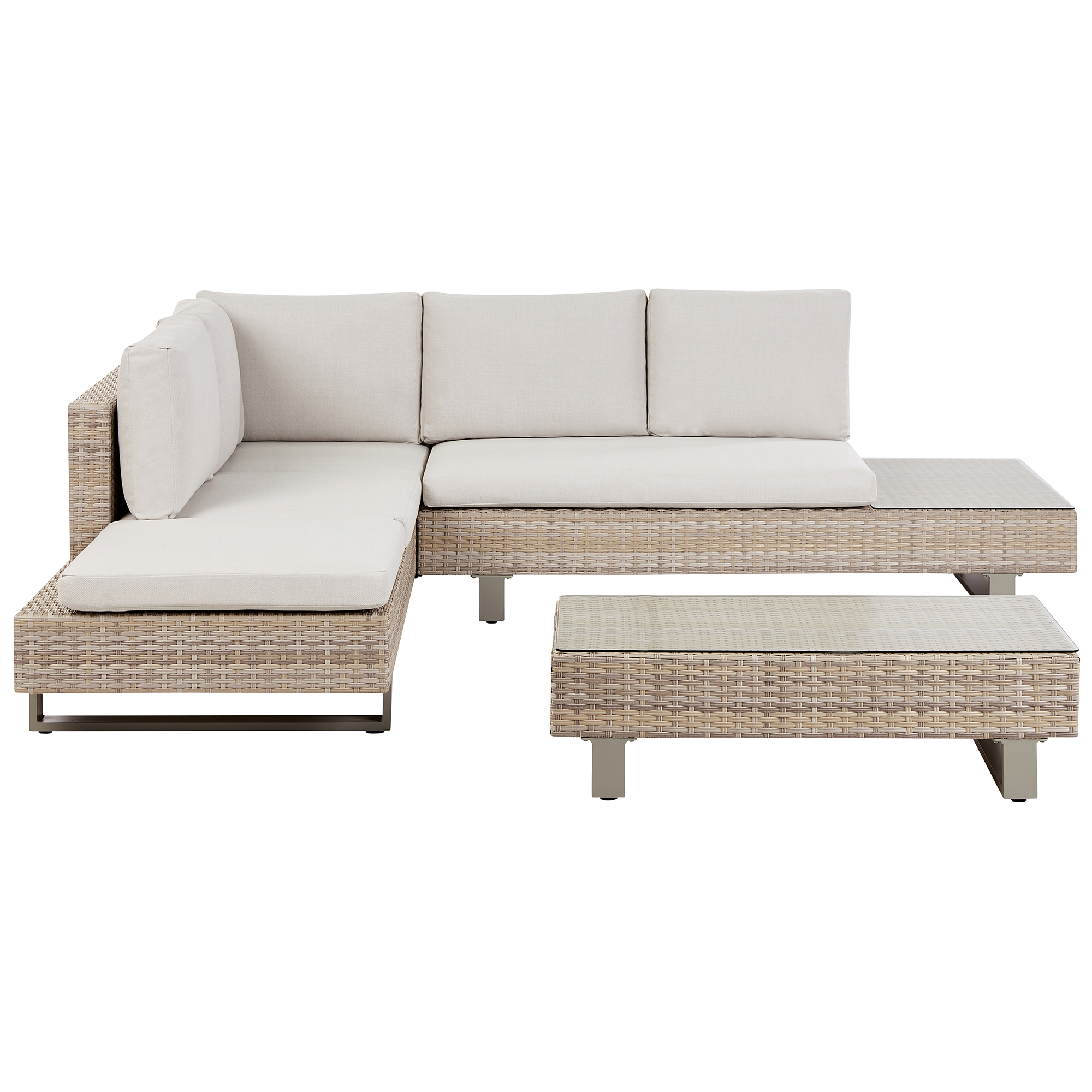 Trädgårdshörnsoffa med bord 5-sits LANCIANO Konstrotting Off-White Högervänd