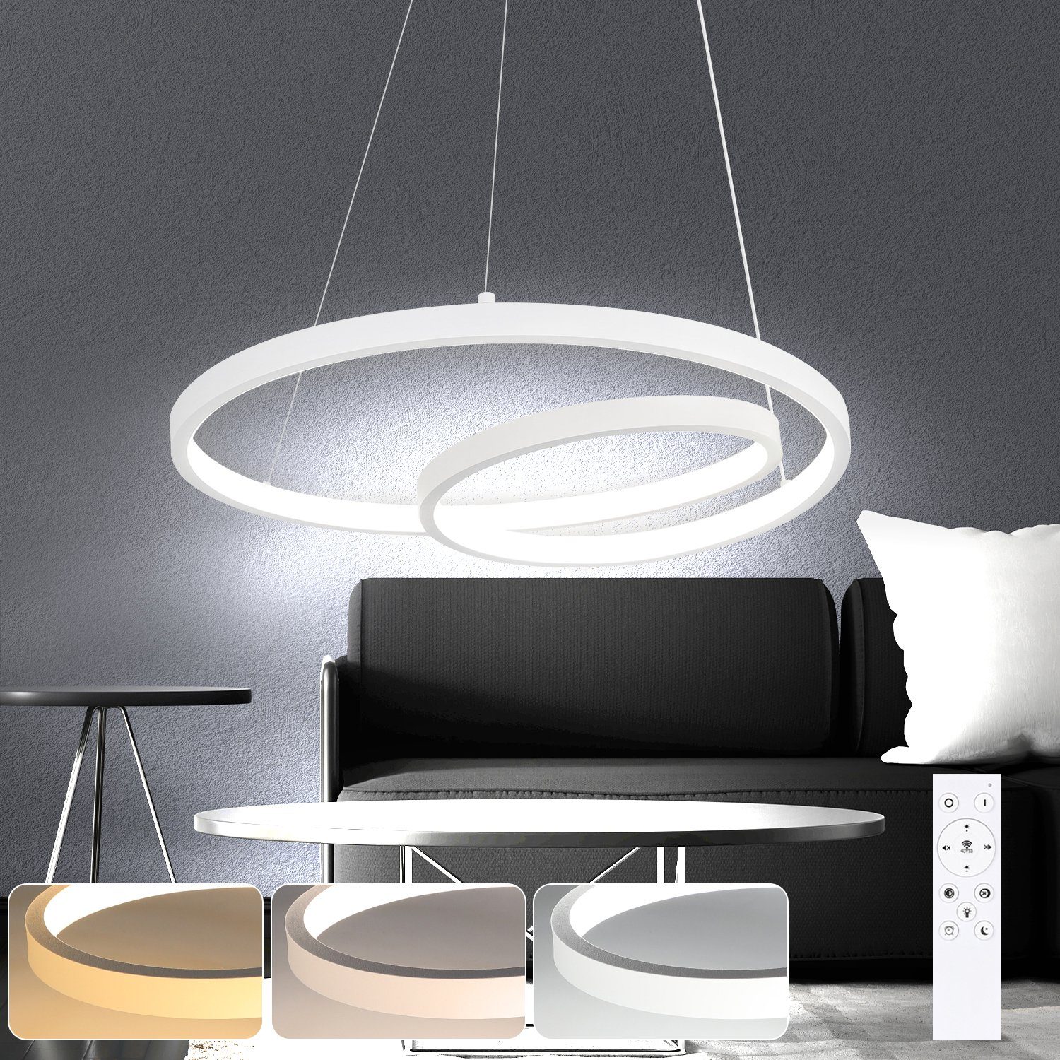 NETTLIFE modern LED-pendellampa, järn 34W Vit diameter, 40 cm dimbar, kreativ design, för vardagsrum sovrum kök