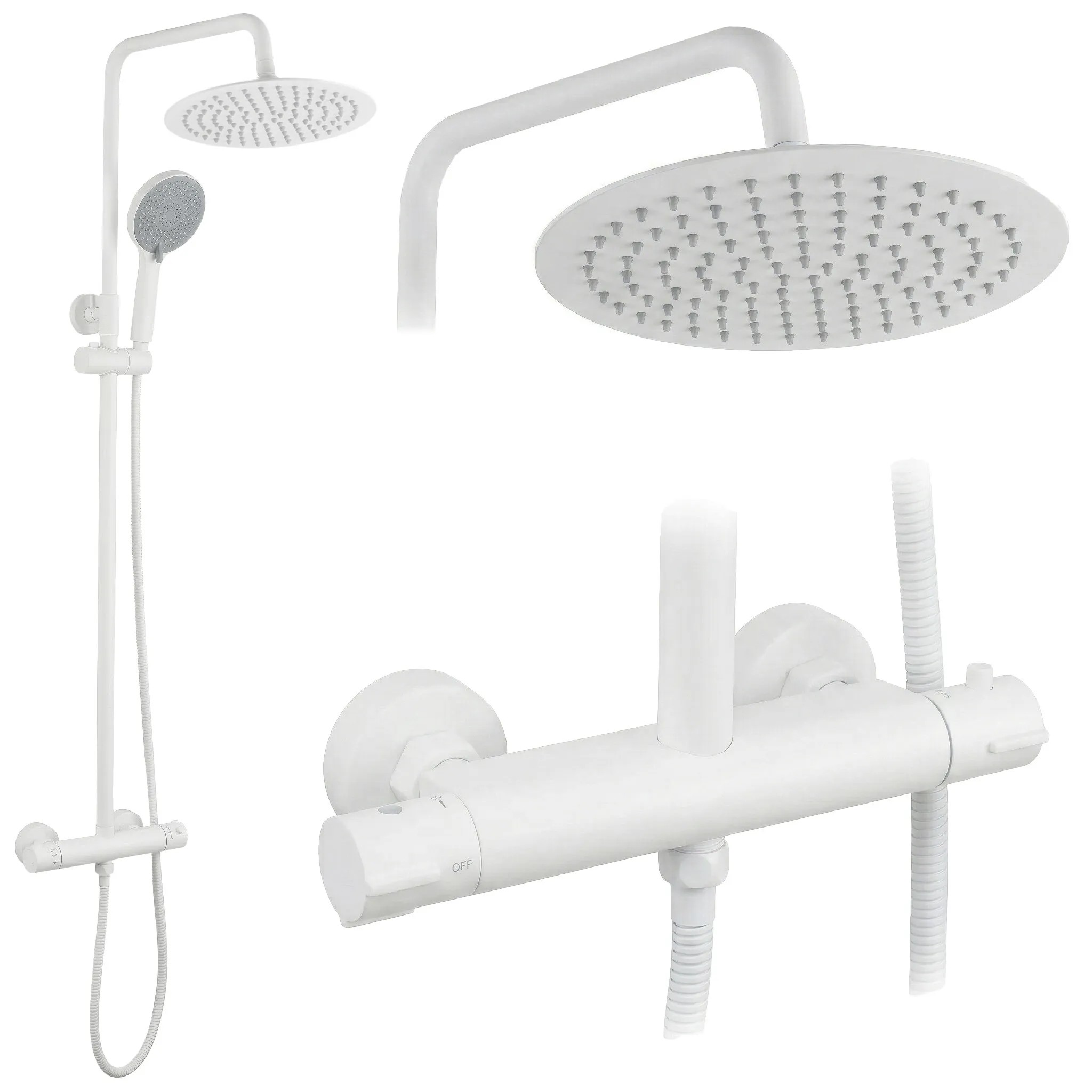 REA Duschset Utan Pip Med Termostat Lungo Vit, 25x25x120,5cm