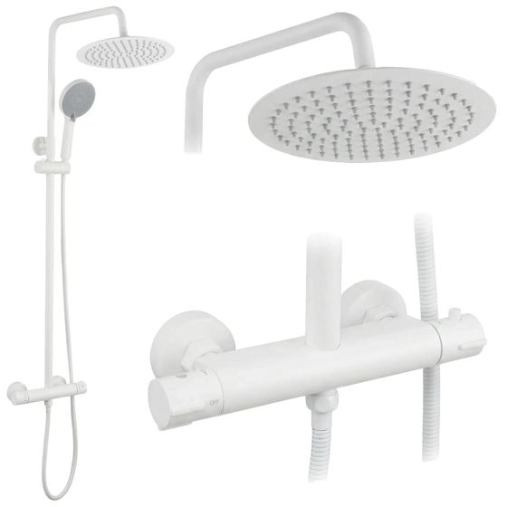 REA Duschset Utan Pip Med Termostat Lungo Vit, 25x25x120,5cm