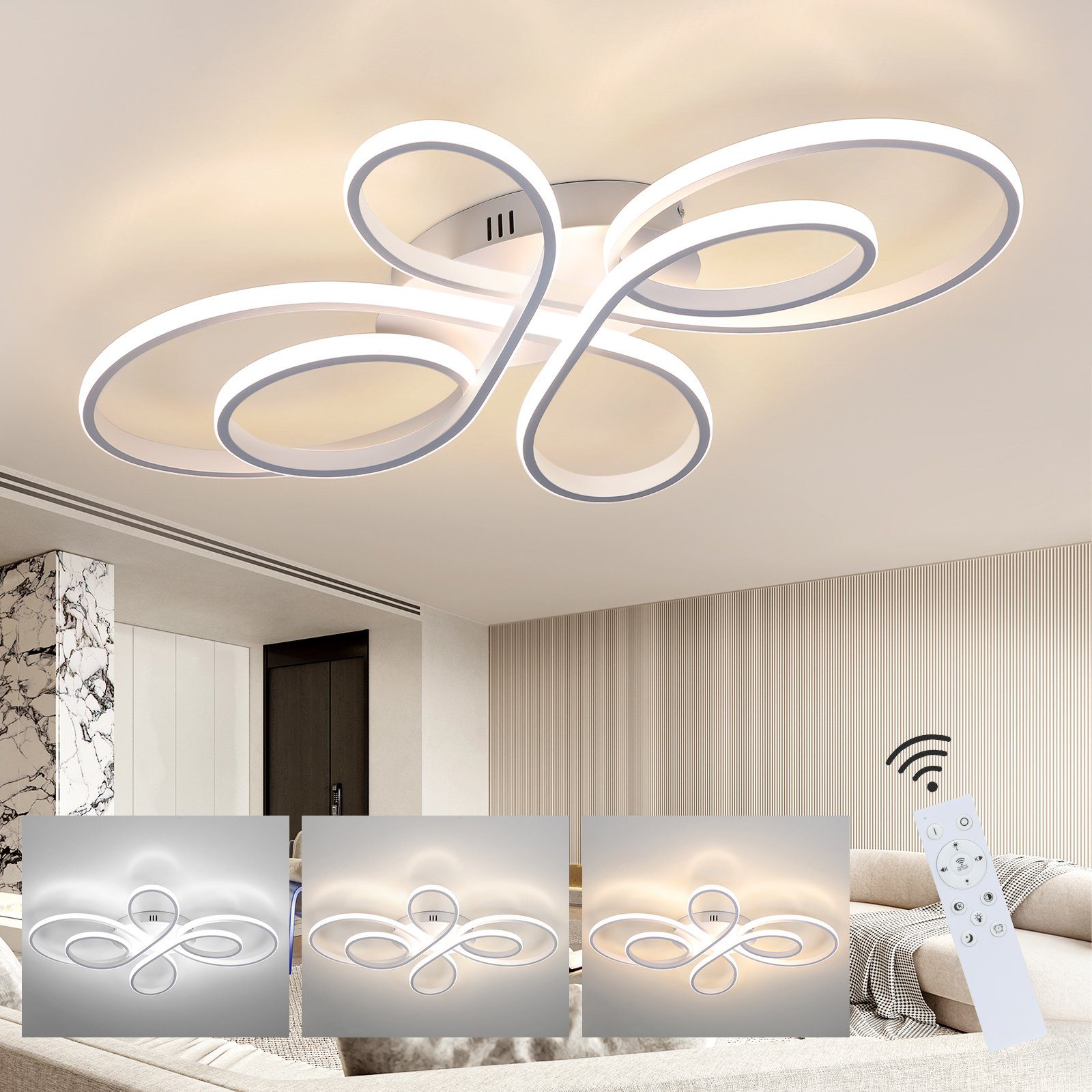 NETTLIFE LED-taklampa dimbar stor 100 cm 90 W modern vit med fjärrkontroll