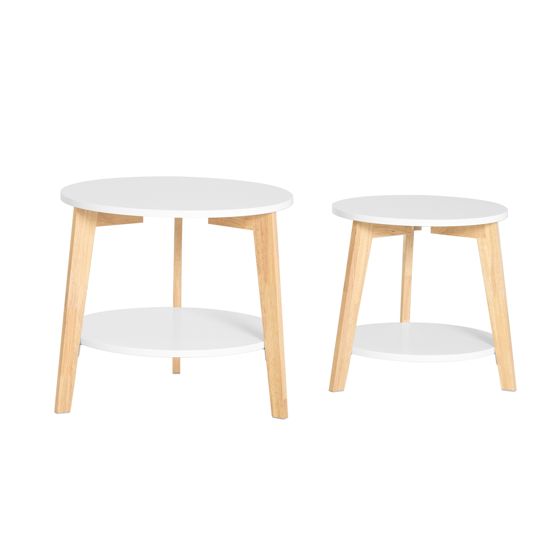 SoBuy Runda satsbord set om 2, Soffbord, vit, Testad för 25 kg, FBT75-W