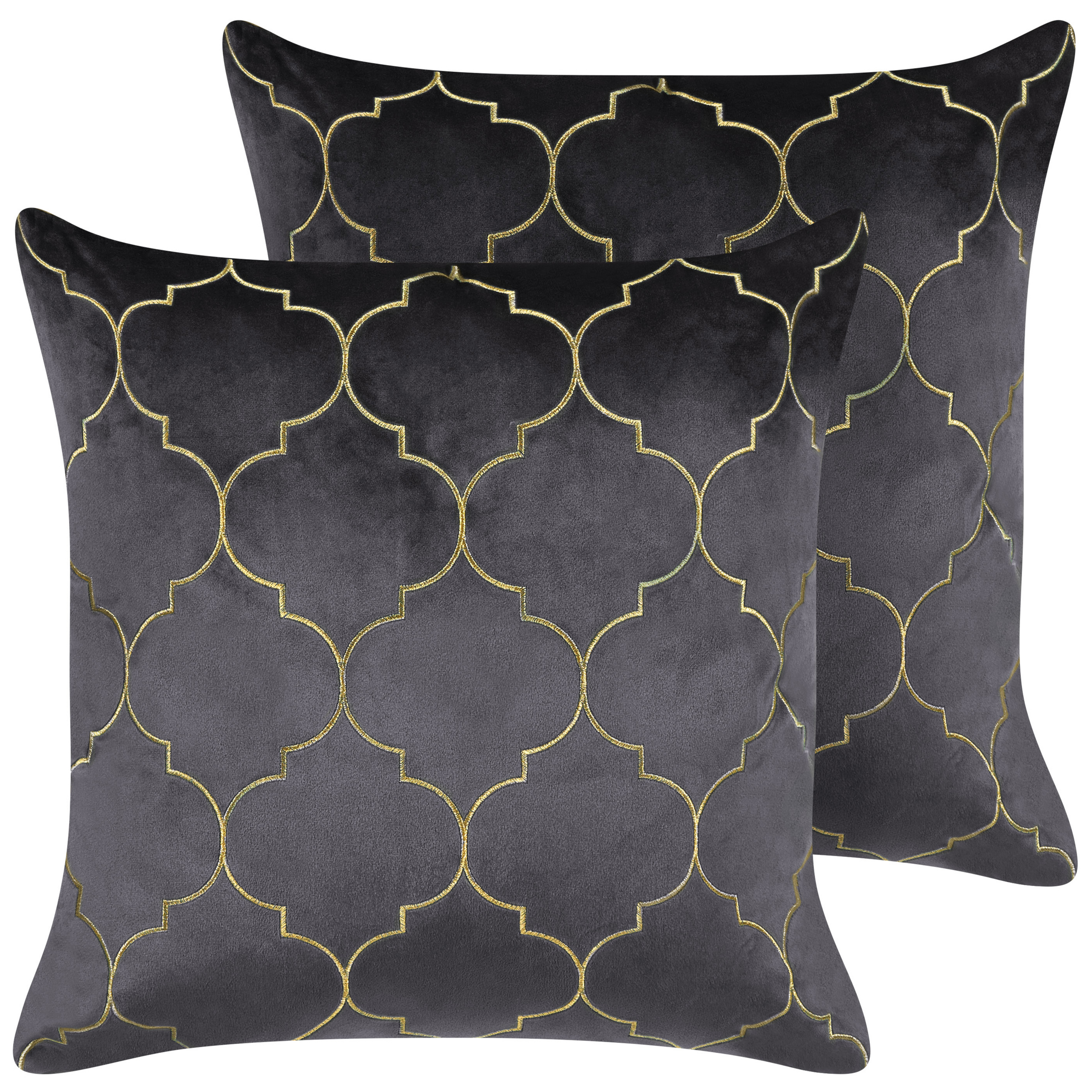Set med 2 prydnadskuddar ALYSSUM 45 x 45 cm Sammet Grå Trellismönster