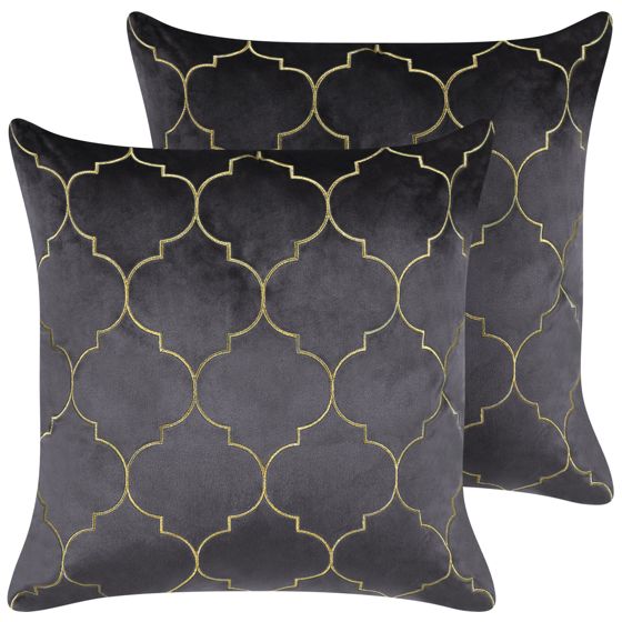 Set med 2 prydnadskuddar ALYSSUM 45 x 45 cm Sammet Grå Trellismönster