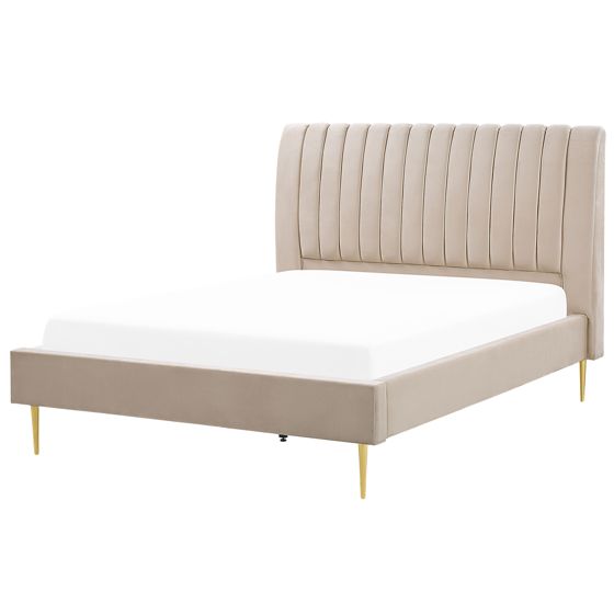 Säng med lamellram Sammet MARVILLE 140 x 200 cm Beige