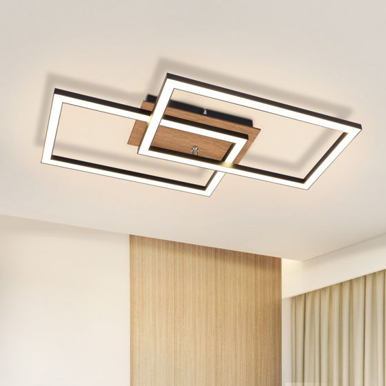 NETTLIFE Modern, LED-taklampa, taklampa i trä, 3000k, varmvit, svart, rektangulär, formad, design, 24w