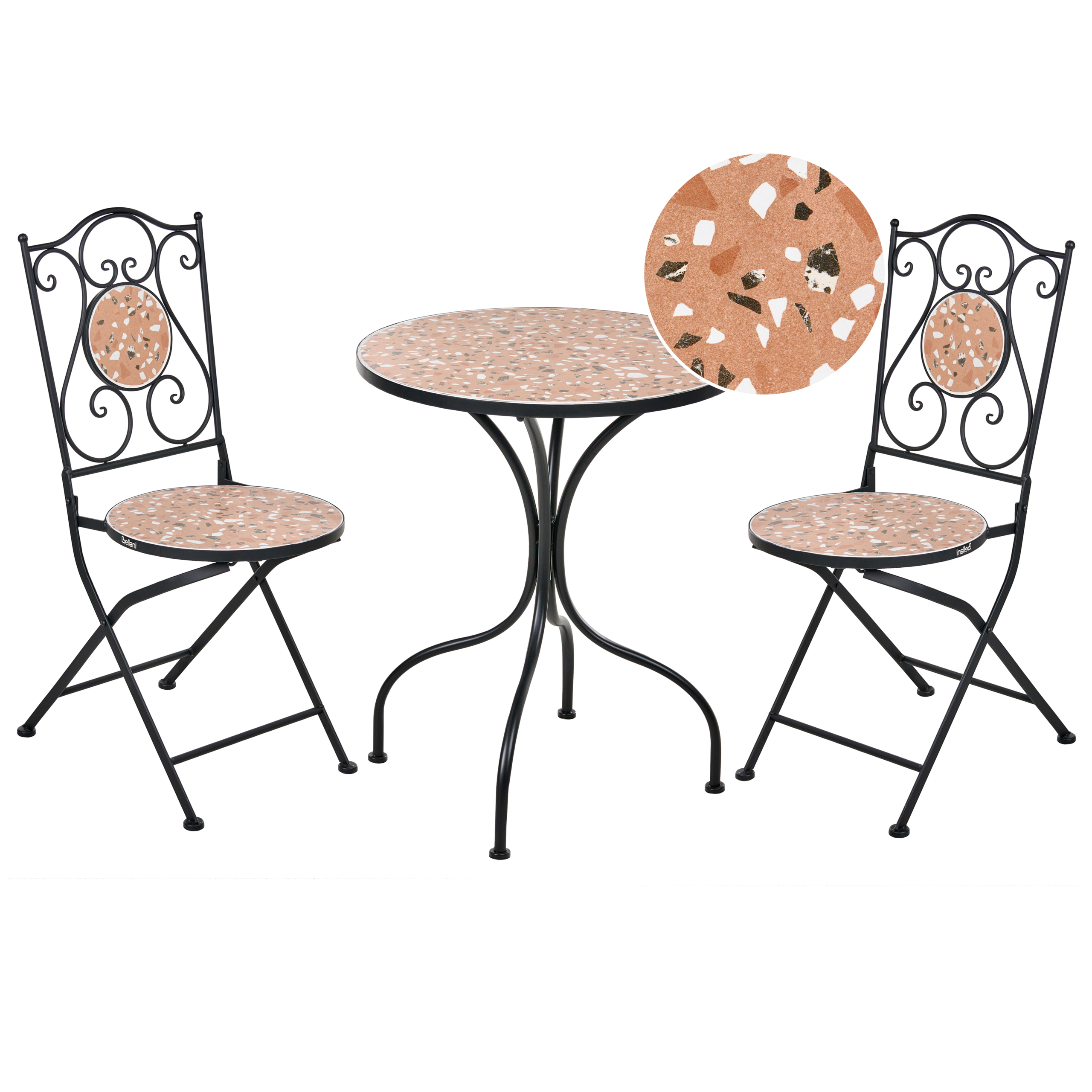 Caféset Fällbar ADRANO Metall Terrazzoeffekt Svart