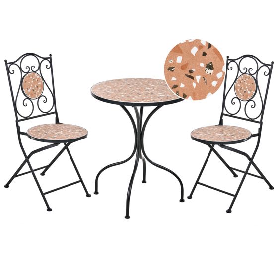 Caféset Fällbar ADRANO Metall Terrazzoeffekt Svart