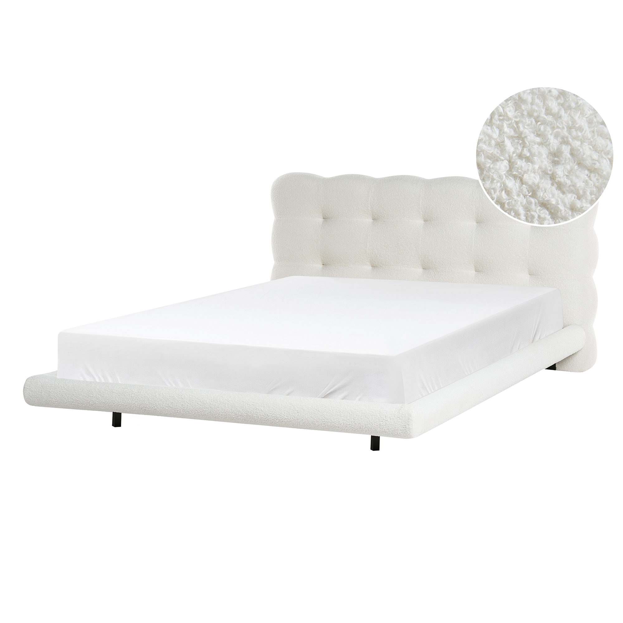 Säng med lamellram Bouclé SOULISSE 140 x 200 cm Off-White
