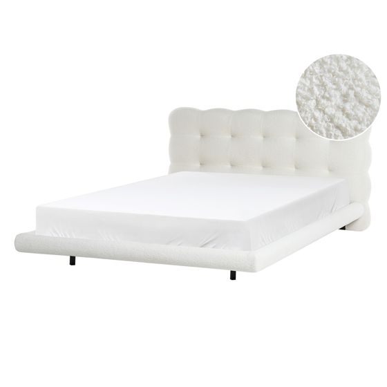 Säng med lamellram Bouclé SOULISSE 140 x 200 cm Off-White