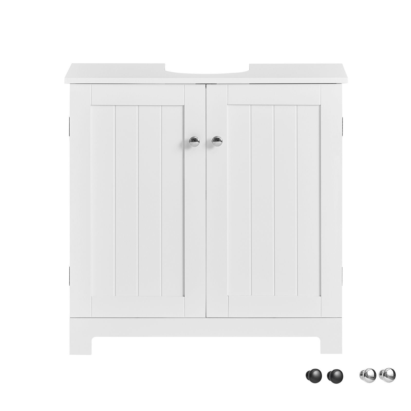 SoBuy Handfatsunderskåp – Badrumsskåp med dörrar och justerbara hyllplan – Badrumsmöbel i MDF, underskåp för litet badrum, för pelarhandfat, vit, 60x60x29cm, BZR18-II-W