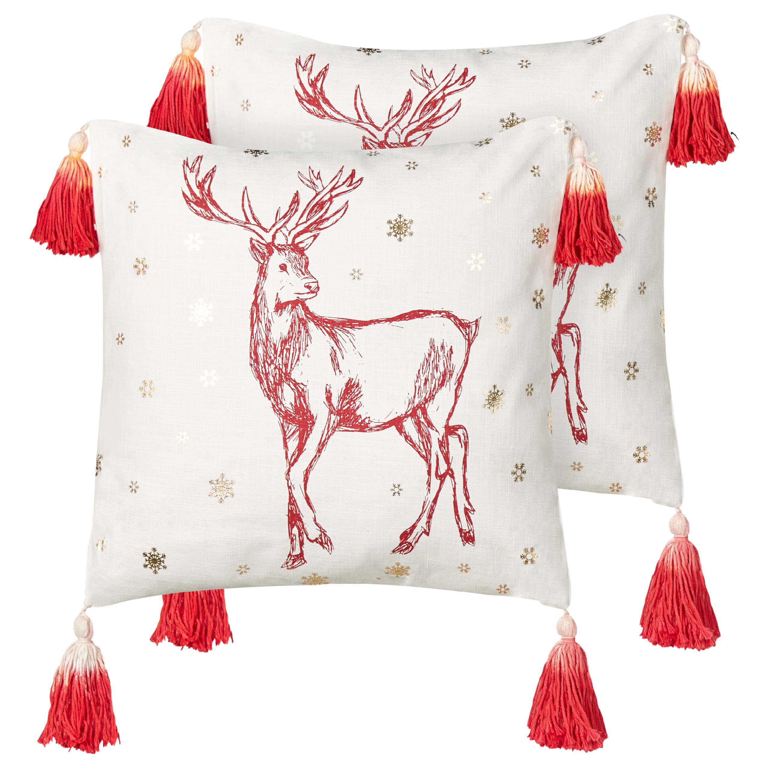 Set med 2 prydnadskuddar VALLOTA 45 x 45 cm Bomull Vit Julmotiv