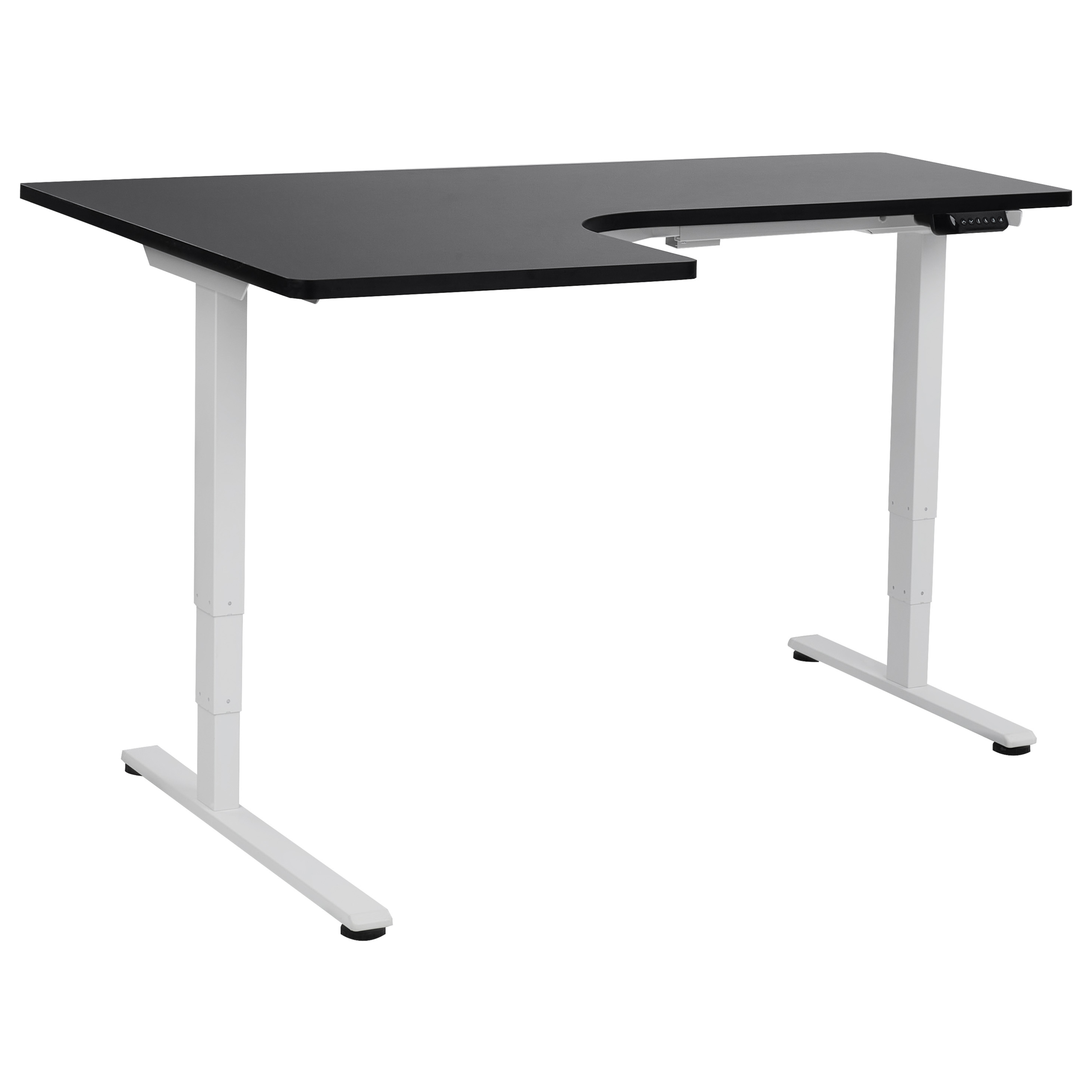 Elektriskt justerbart hörnskrivbord DESTINES 160 cm 109 cm Svart/ Vit Vänstervänd