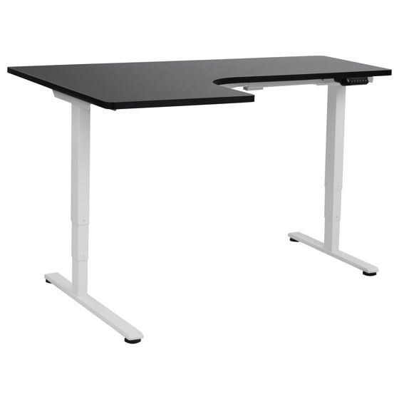 Elektriskt justerbart hörnskrivbord DESTINES 160 cm 109 cm Svart/ Vit Vänstervänd