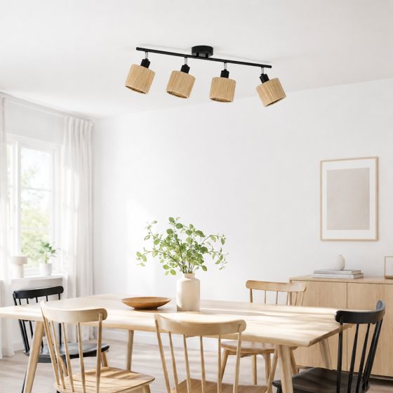 NETTLIFE takspotlight med 4 lågor, E14, natursvart taklampa, papper, för vardagsrum