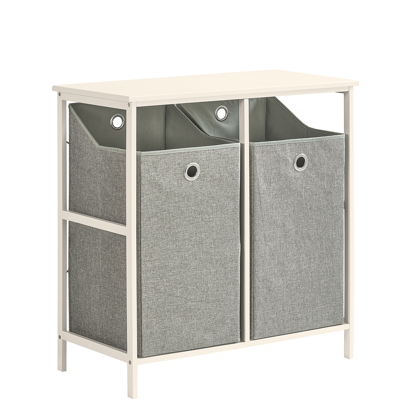 SoBuy Badrumsförvaringsskåp med 2 Vikbara Tvättkorgar, Smalt Badrumsskåp med Kolförbrända Bambuhyllor och MDF Top – Kompakt Storlek 77x38x80 cm Perfekt för Små Badrum BZR57-W