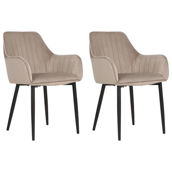 Set med 2 matstolar WELLSTON Sammet Taupe