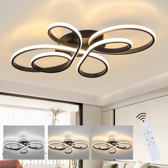 NETTLIFE modern dimbar LED-taklampa, svart, 66 cm, 65 W, med fjärrkontroll, lämplig för matsal, kontor