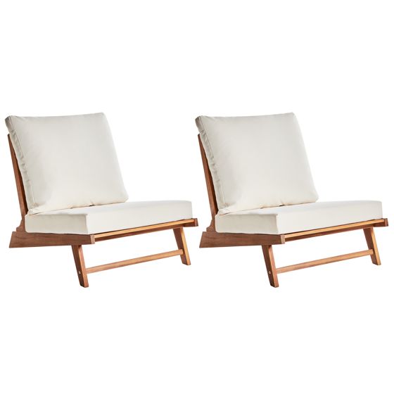 Set med 2 stolar med dynor MICCIANO Akaciaträ Off-White