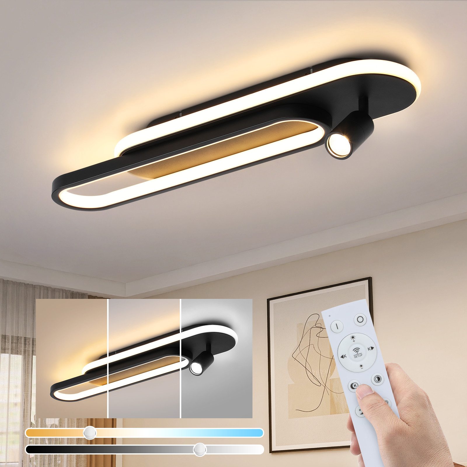 NETTLIFE modern svart dimbar LED-taklampa med en takspotlight