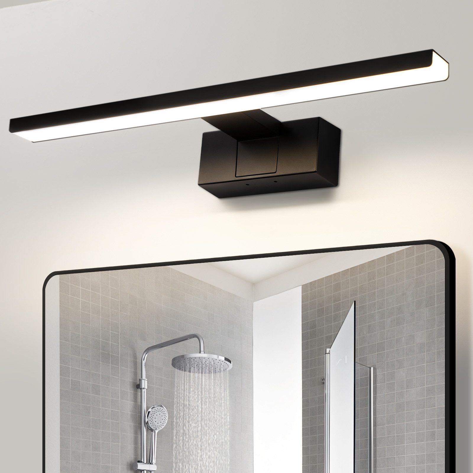 NETTLIFE LED-vägglampa för badrum, spegellampa, IP44, modern, neutralvitt ljus 4000K, 12W, 60x5,1x12,8 cm, svart