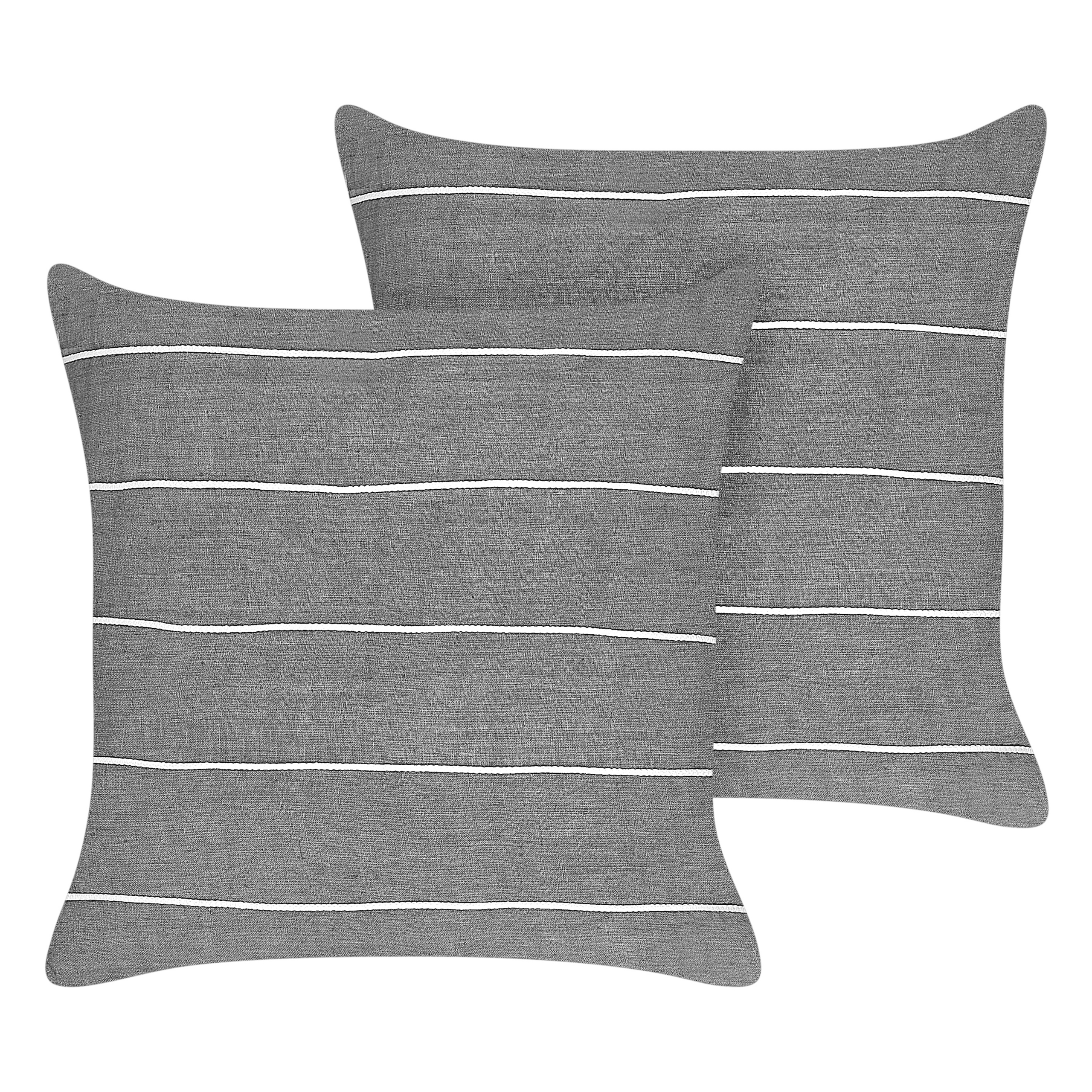 Set med 2 prydnadskuddar MILAS 50 x 50 cm Linne Grå Randigt